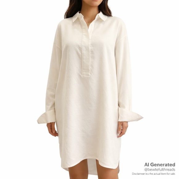 ICHI Dresses & Skirts - ICHI Size 38 (Fits M/L) Cream Woven Tunic Shirt Dress Minimalist